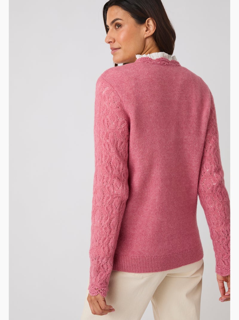 Gilet ajouré, finition effet crochet mélange laine et alpaga - Damart Rose - Kiabi