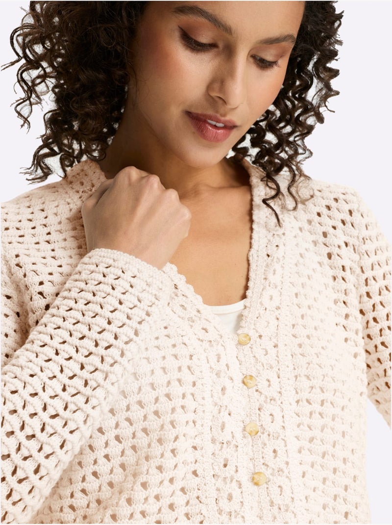 Gilet Ajouré Motif Ajouré Léger - Taille Standard - Helline Ecru - Kiabi