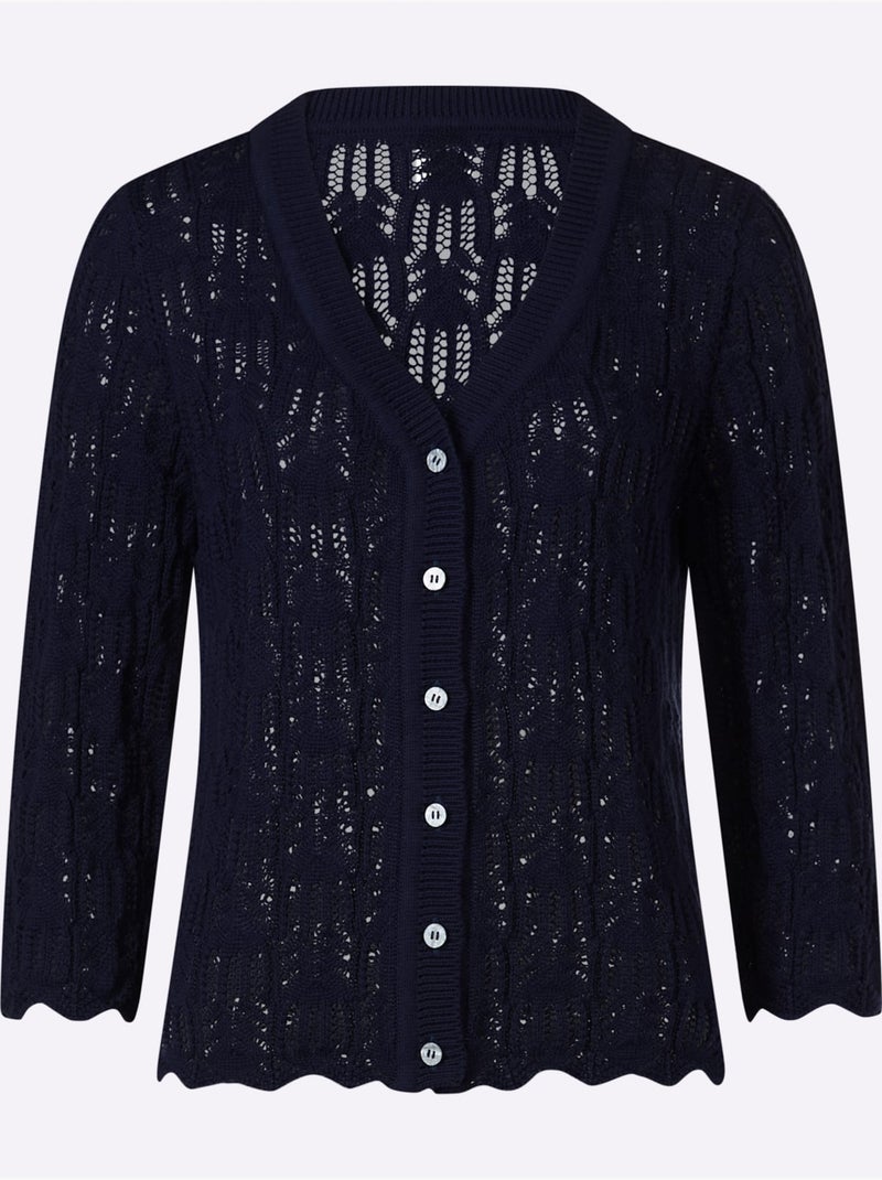 Gilet ajouré pur coton - taille standard - helline Bleu marine - Kiabi