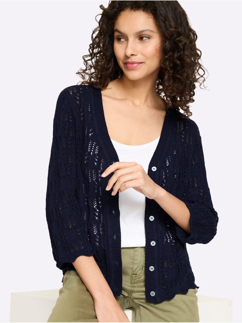 Gilet ajouré pur coton - taille standard - helline Bleu marine - Kiabi