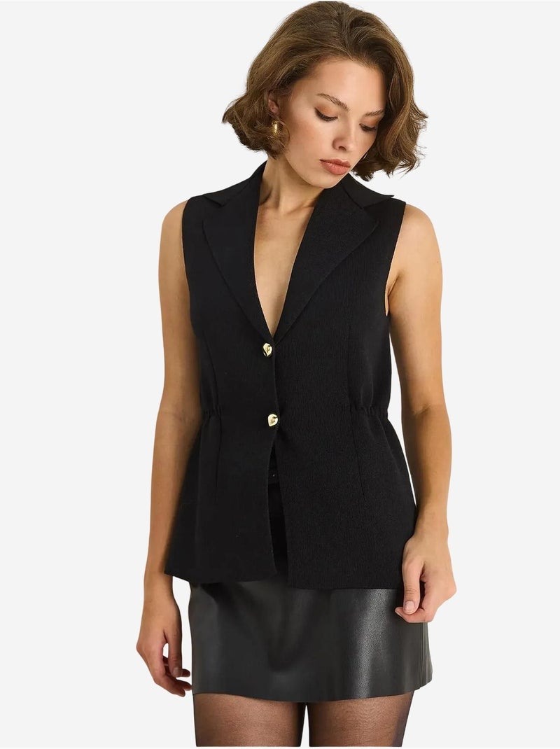 Gilet ajusté à col en v avec fermeture à pression lucci Noir - Kiabi