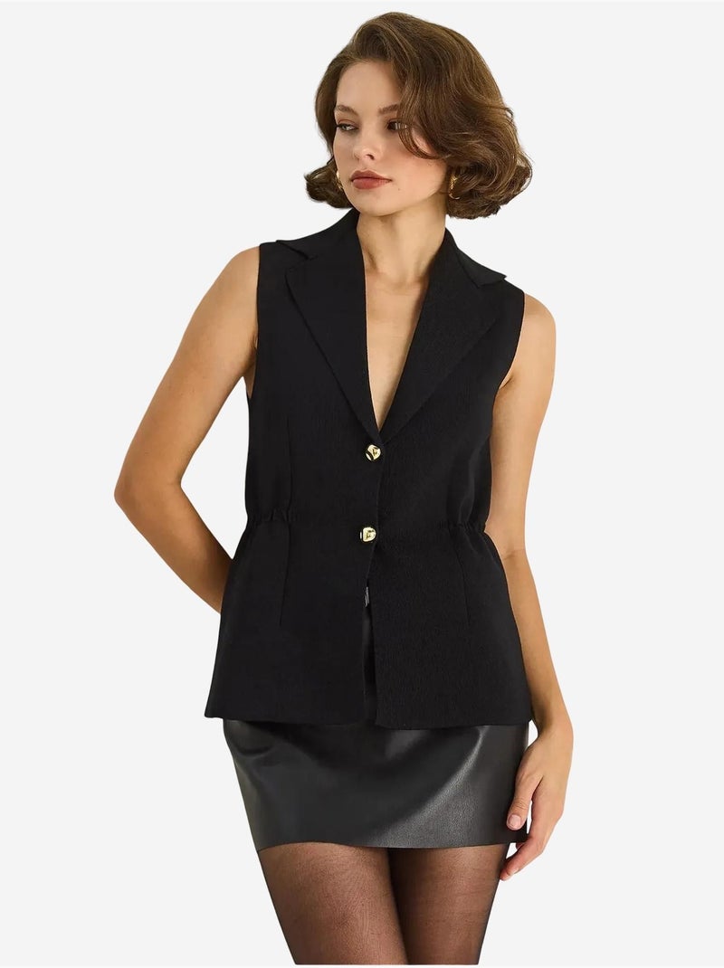 Gilet ajusté à col en v avec fermeture à pression lucci Noir - Kiabi