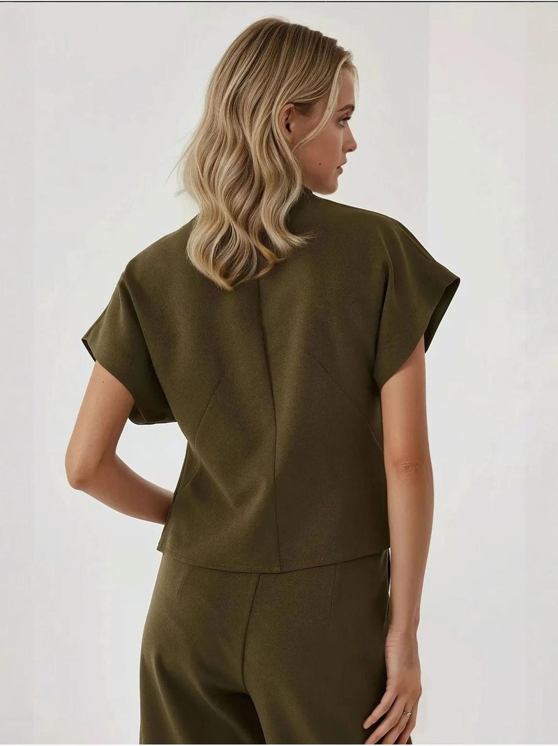 Gilet ajusté à col en V Kaki - Kiabi