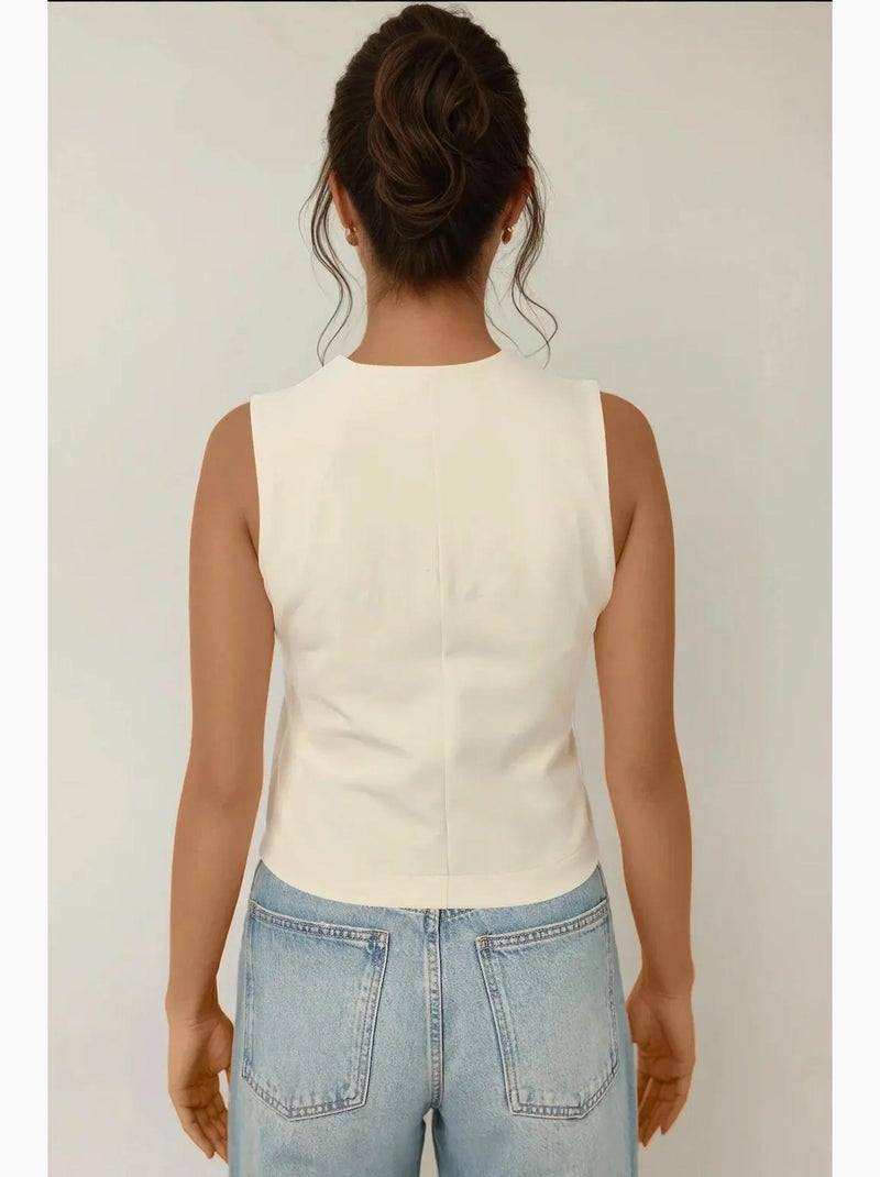Gilet ajusté à col ras du cou avec détails boutonnés hiccup Ivoire - Kiabi