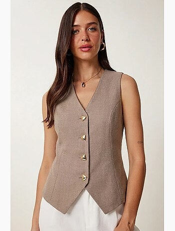 Gilet ajusté en crêpe à boutons istanbul