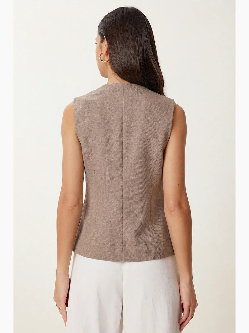 Gilet ajusté en crêpe à boutons istanbul Taupe - Kiabi