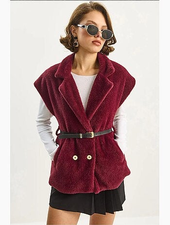 Gilet ajusté en tricot pelucheux avec col chemise lucci