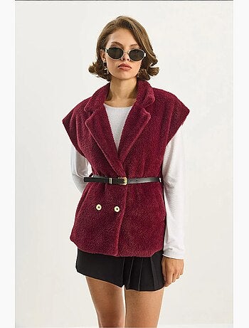 Gilet ajusté en tricot pelucheux avec col chemise lucci