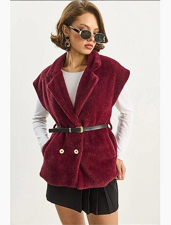 Gilet ajusté en tricot pelucheux avec col chemise lucci