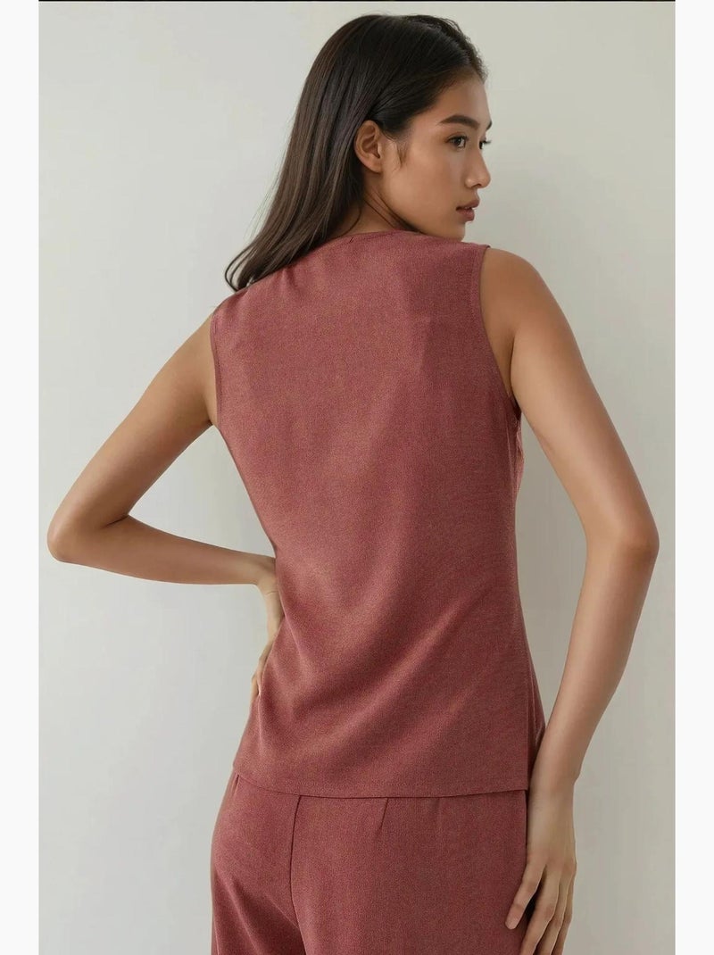 Gilet ajusté texturé à col ras du cou avec boutons hiccup Terracotta - Kiabi