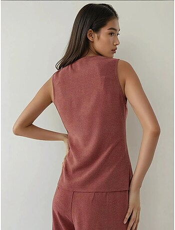Gilet ajusté texturé à col ras du cou avec boutons