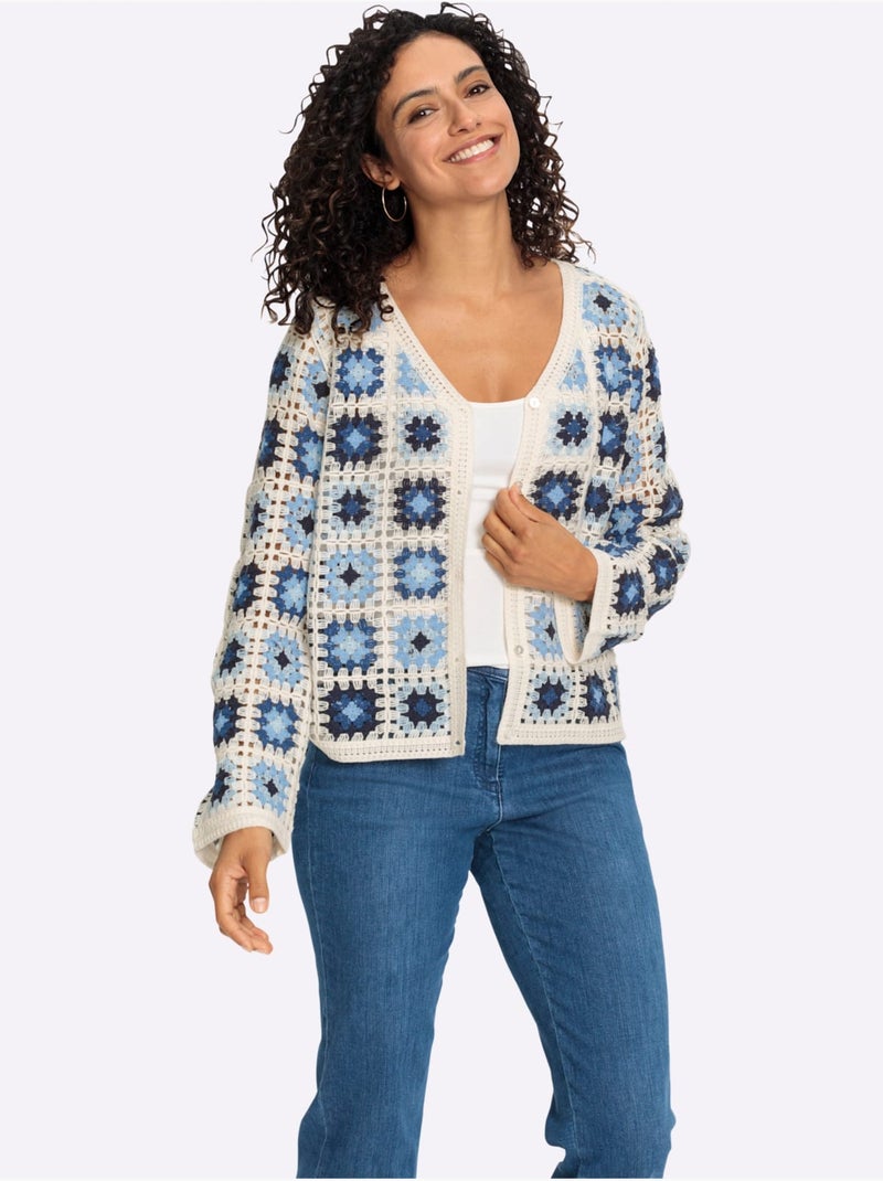 Gilet Aspect Crochet - Taille Standard - Witt Bleu Ecru - Kiabi