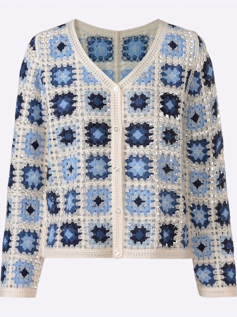 Gilet Aspect Crochet - Taille Standard - Witt Bleu Ecru - Kiabi
