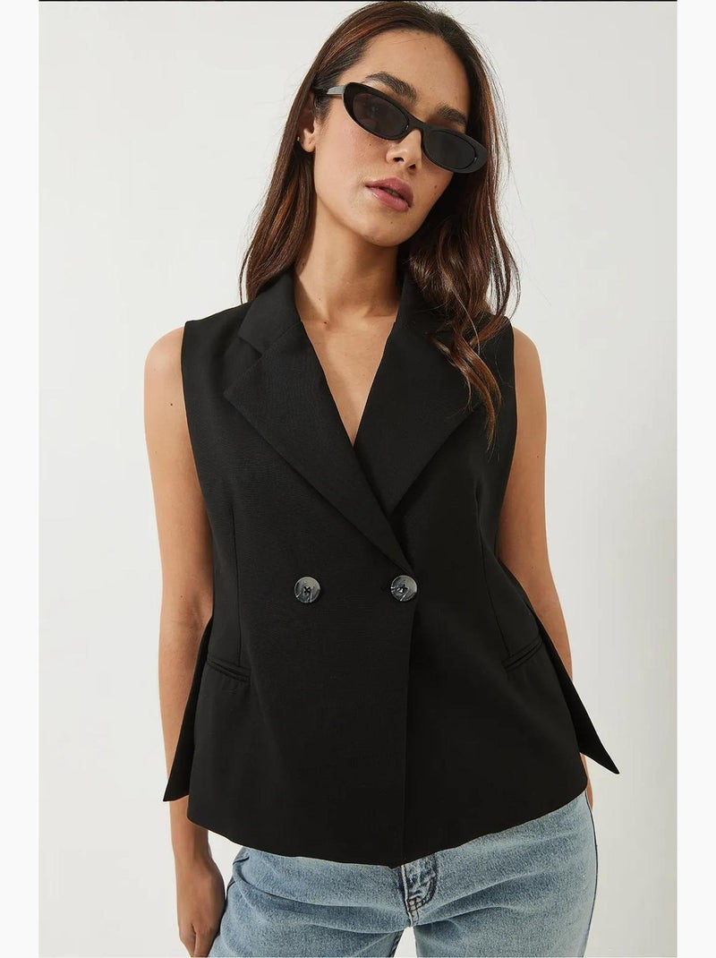 Gilet asymétrique à col châle lucci Noir - Kiabi