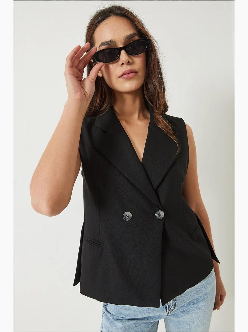 Gilet asymétrique à col châle lucci Noir - Kiabi