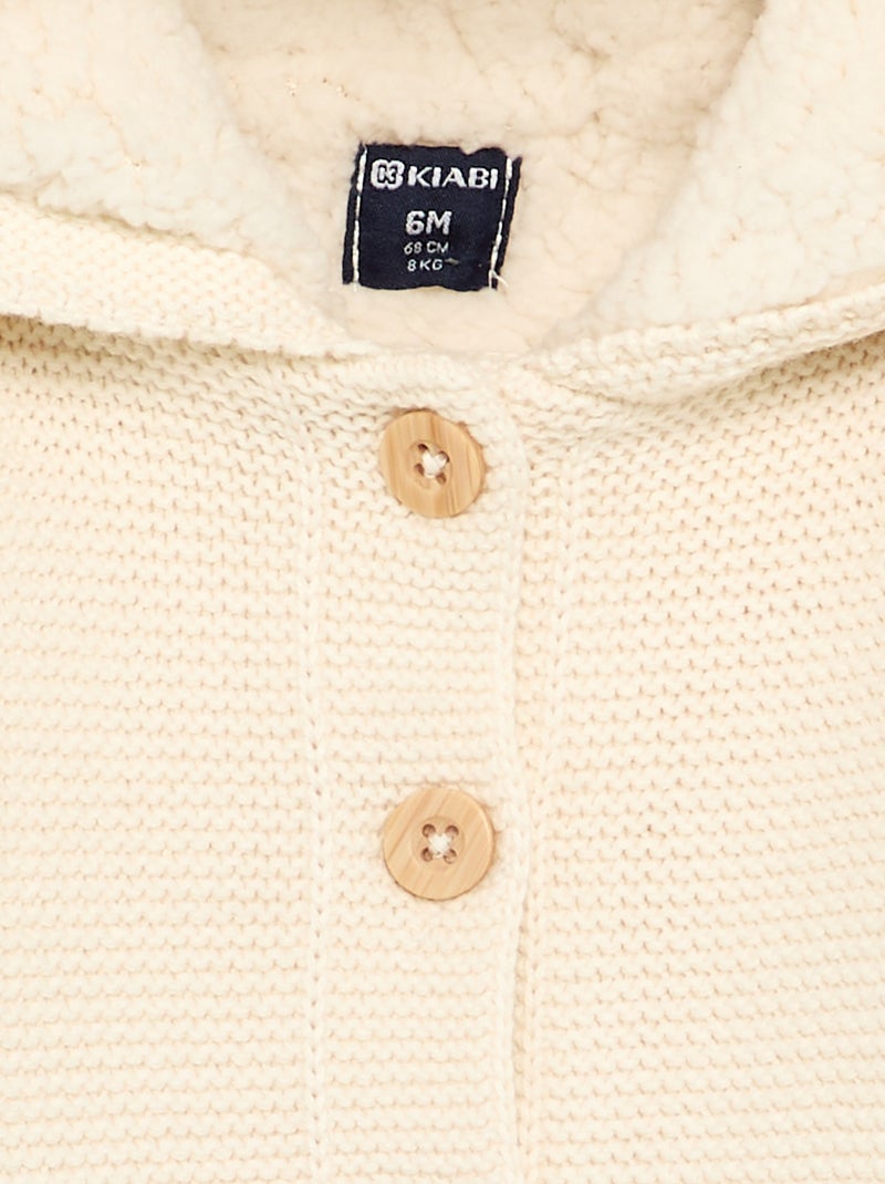 Gilet au point mousse doublé à capuche Blanc - Kiabi