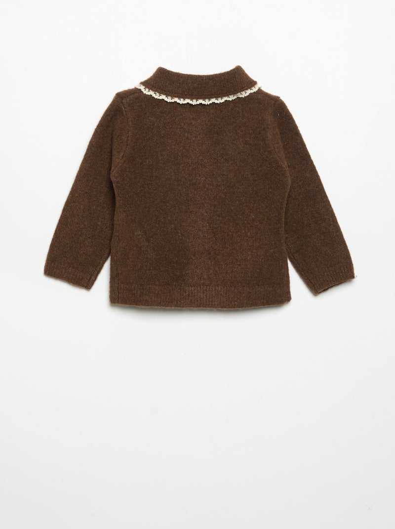 Gilet avec bords en fine dentelle Marron - Kiabi