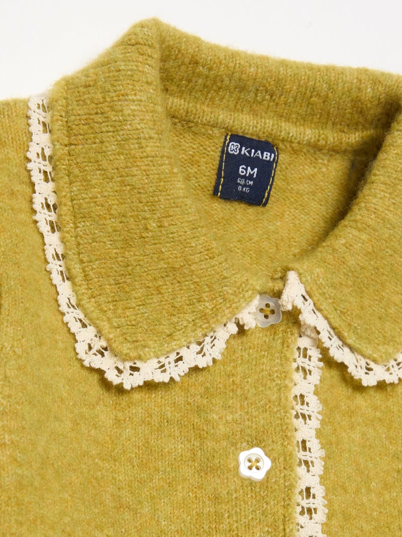 Gilet avec bords en fine dentelle Vert - Kiabi