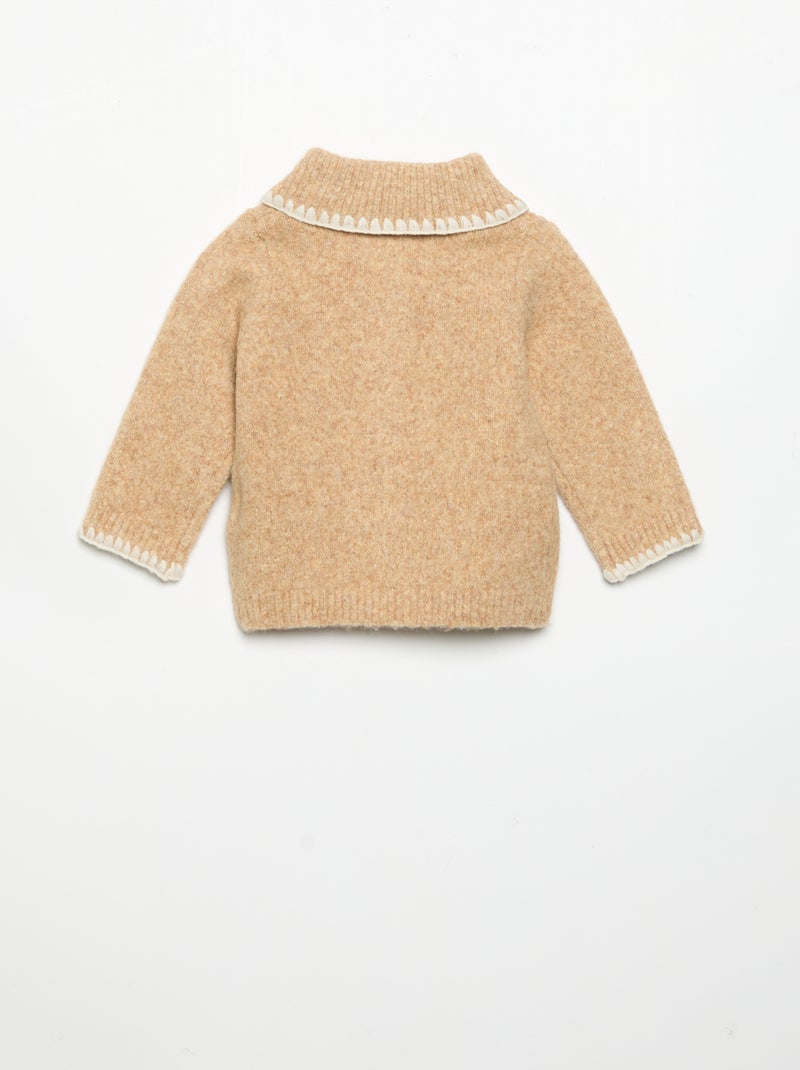 Gilet avec bords fantaisie contrastés Beige - Kiabi