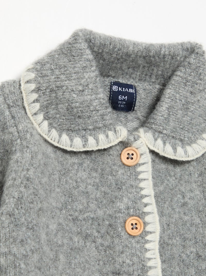 Gilet avec bords fantaisie contrastés Gris - Kiabi