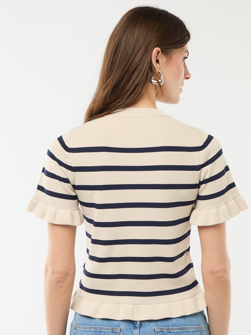 Gilet avec boutonnage et manches volantés Beige - Kiabi