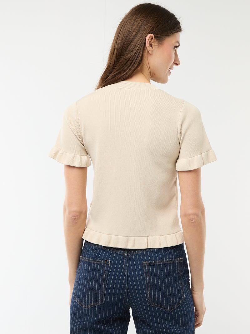Gilet avec boutonnage et manches volantés Beige - Kiabi