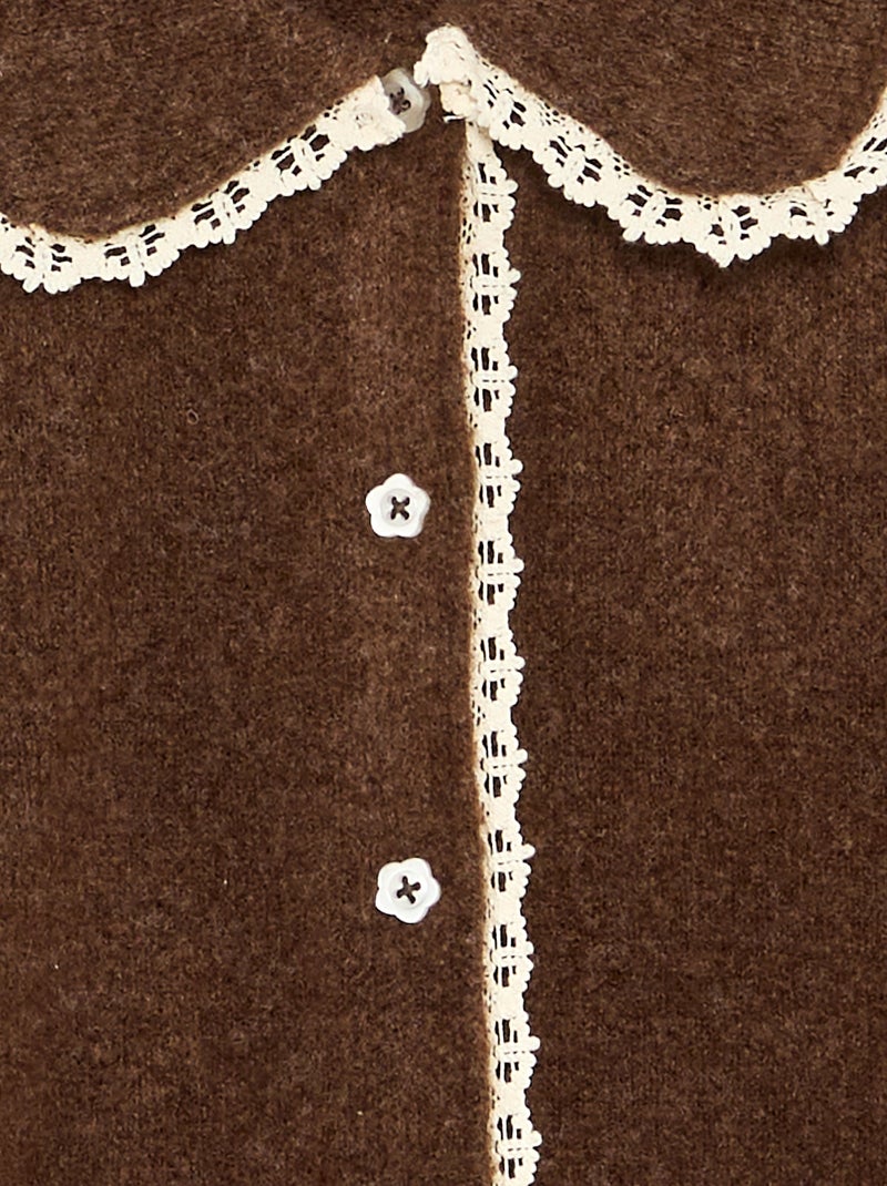 Gilet avec boutons fantaisie et col Claudine Marron - Kiabi
