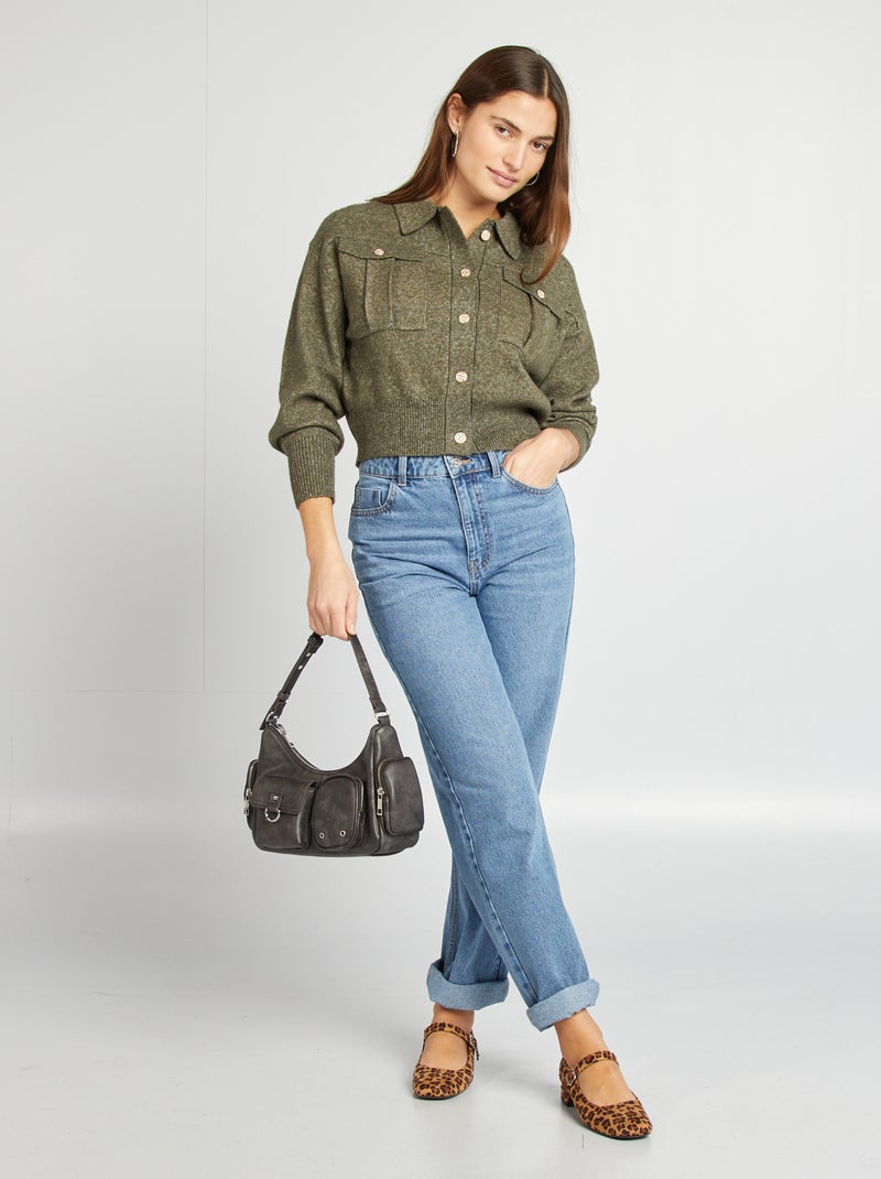 Gilet avec boutons fantaisies Kaki - Kiabi