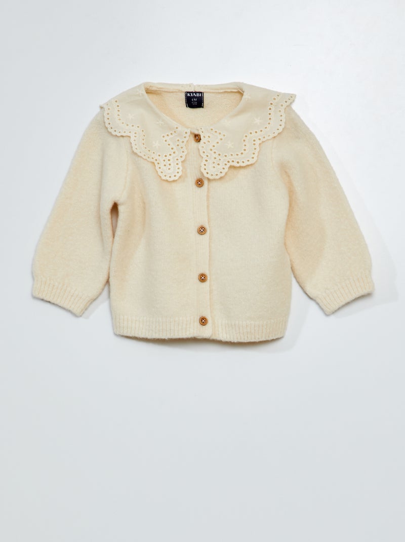 Gilet avec col en broderie anglaise Blanc - Kiabi
