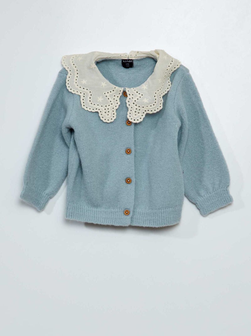 Gilet avec col en broderie anglaise Bleu - Kiabi