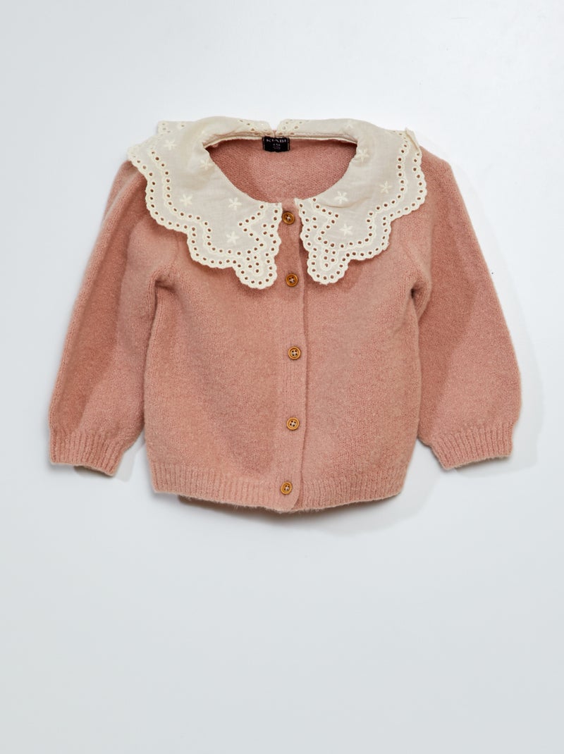 Gilet avec col en broderie anglaise rose - Kiabi