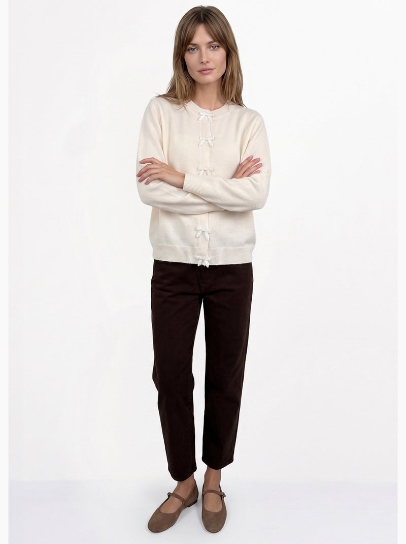 Gilet avec détails n¿ud perles de rocaille - afibel Ecru - Kiabi