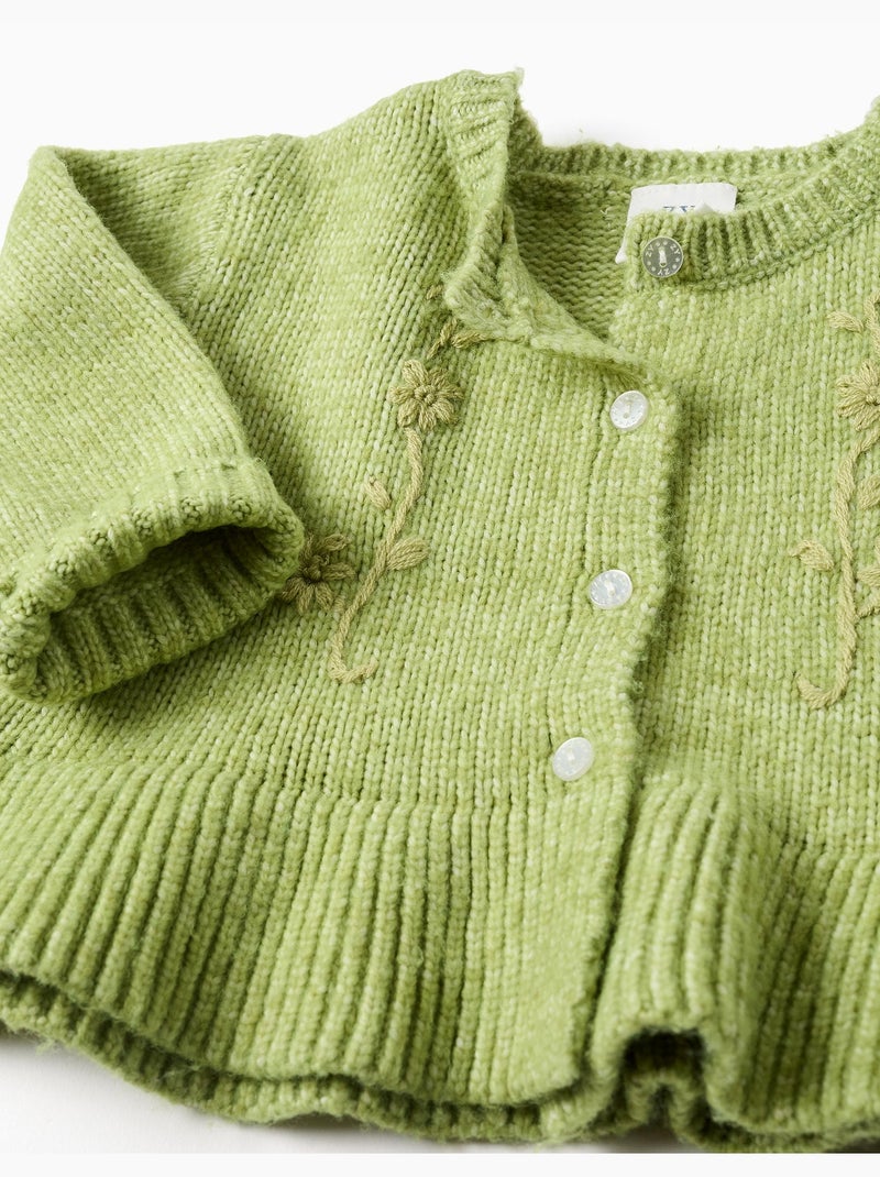 Gilet avec fleurs brodées Vert clair - Kiabi