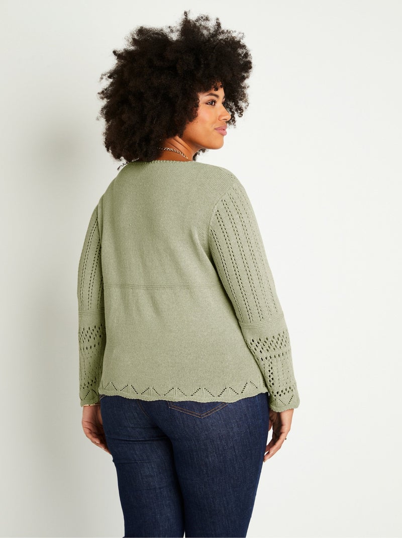 Gilet boléro court boutonné ajouré - Afibel Vert - Kiabi