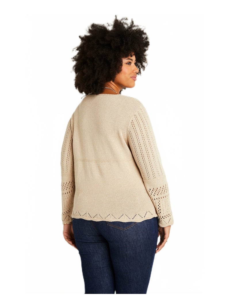 Gilet boléro court boutonné ajouré Beige - Kiabi