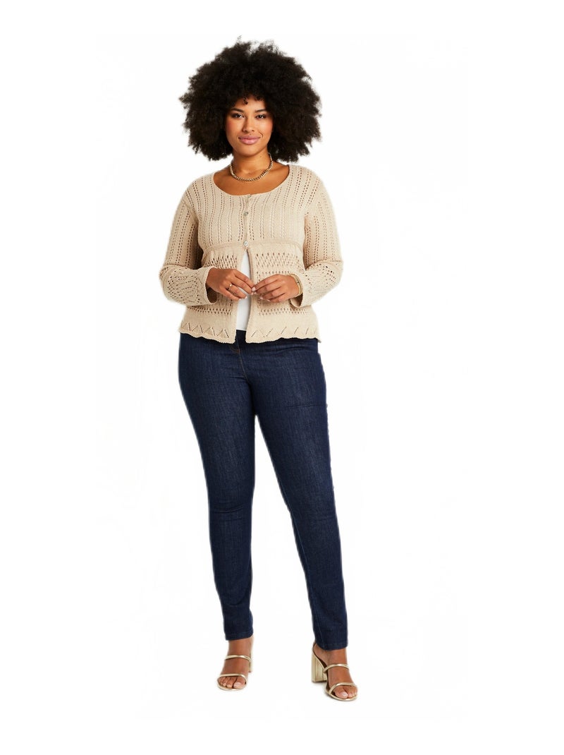 Gilet boléro court boutonné ajouré Beige - Kiabi