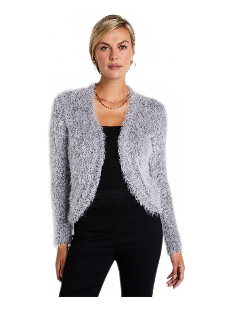 Gilet boléro court maille effet poilu Argent - Kiabi