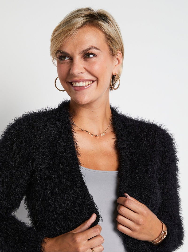 Gilet boléro court maille effet poilu Noir - Kiabi