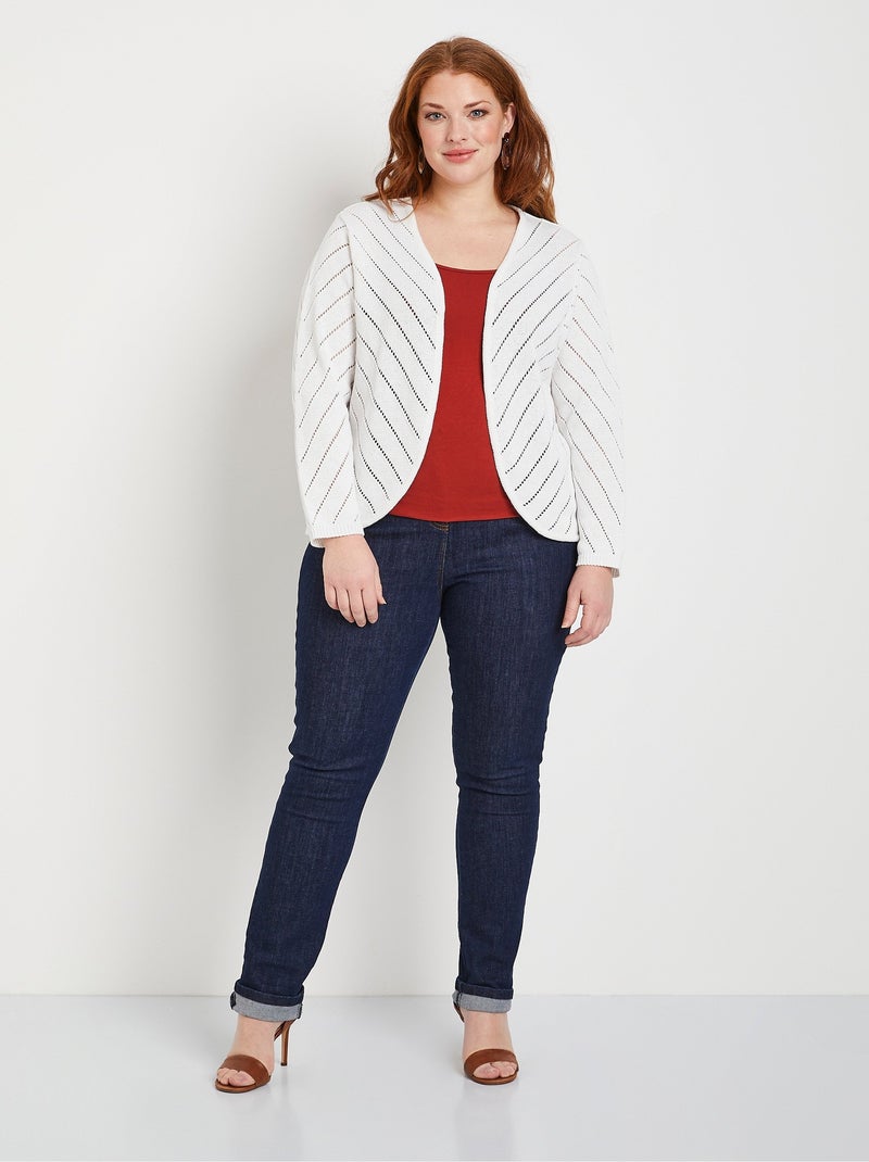 Gilet boléro fin ajouré coton - Afibel Blanc - Kiabi