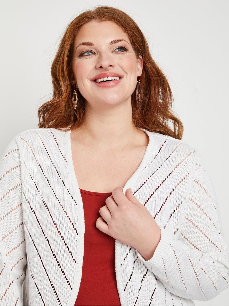 Gilet boléro fin ajouré coton - Afibel Blanc - Kiabi
