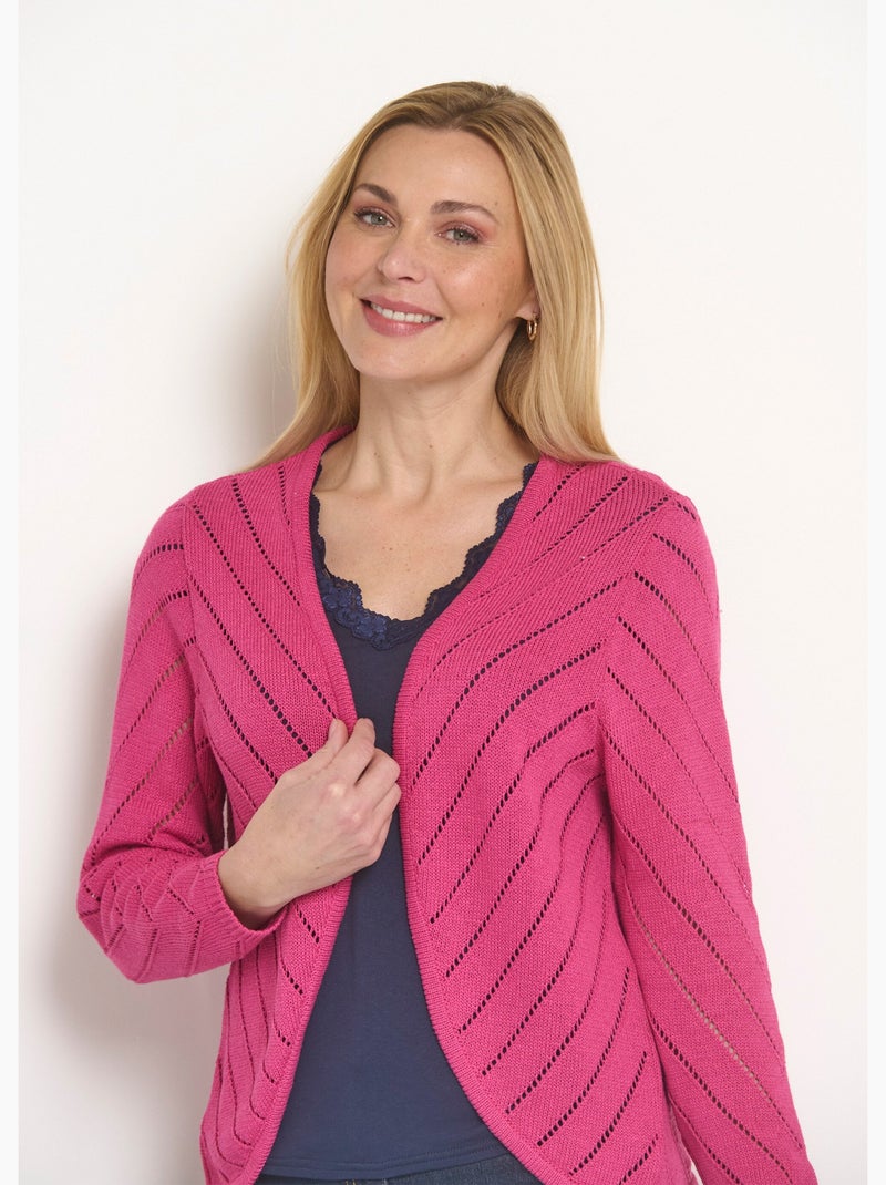 Gilet boléro fin ajouré coton - Afibel Violet - Kiabi