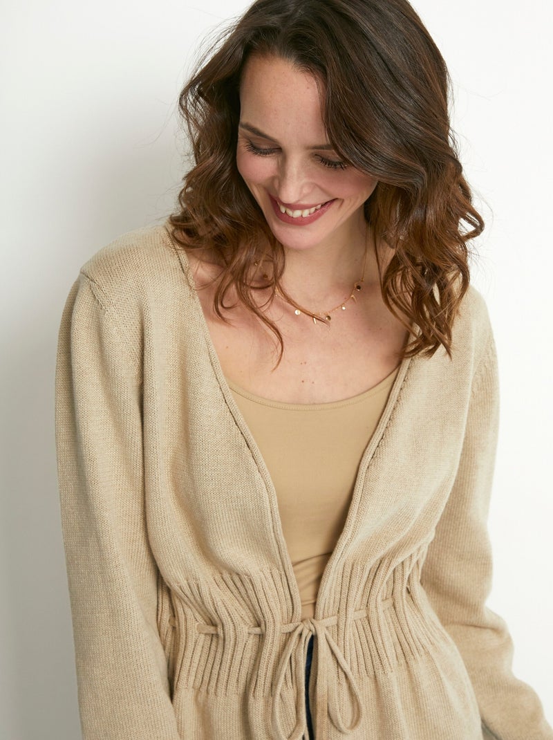 Gilet bord à bord avec lien à nouer - Afibel Beige - Kiabi