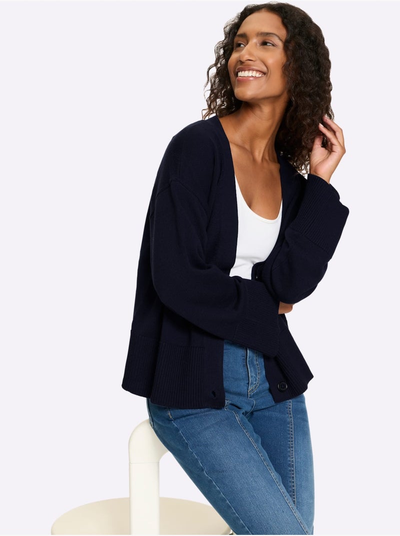 Gilet Bords-côtes Tendance - Taille Standard - helline Bleu marine - Kiabi