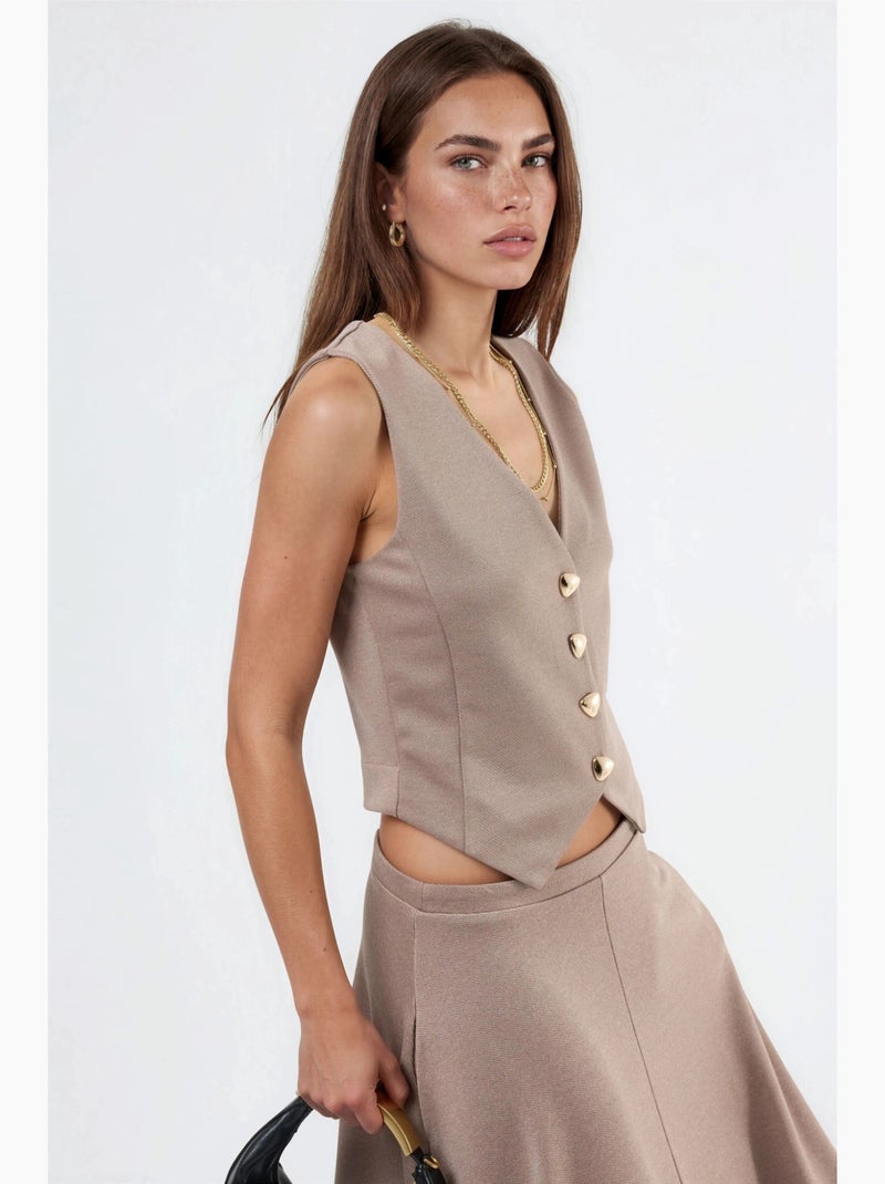 Gilet boutonné à col en v busem Beige argile - Kiabi