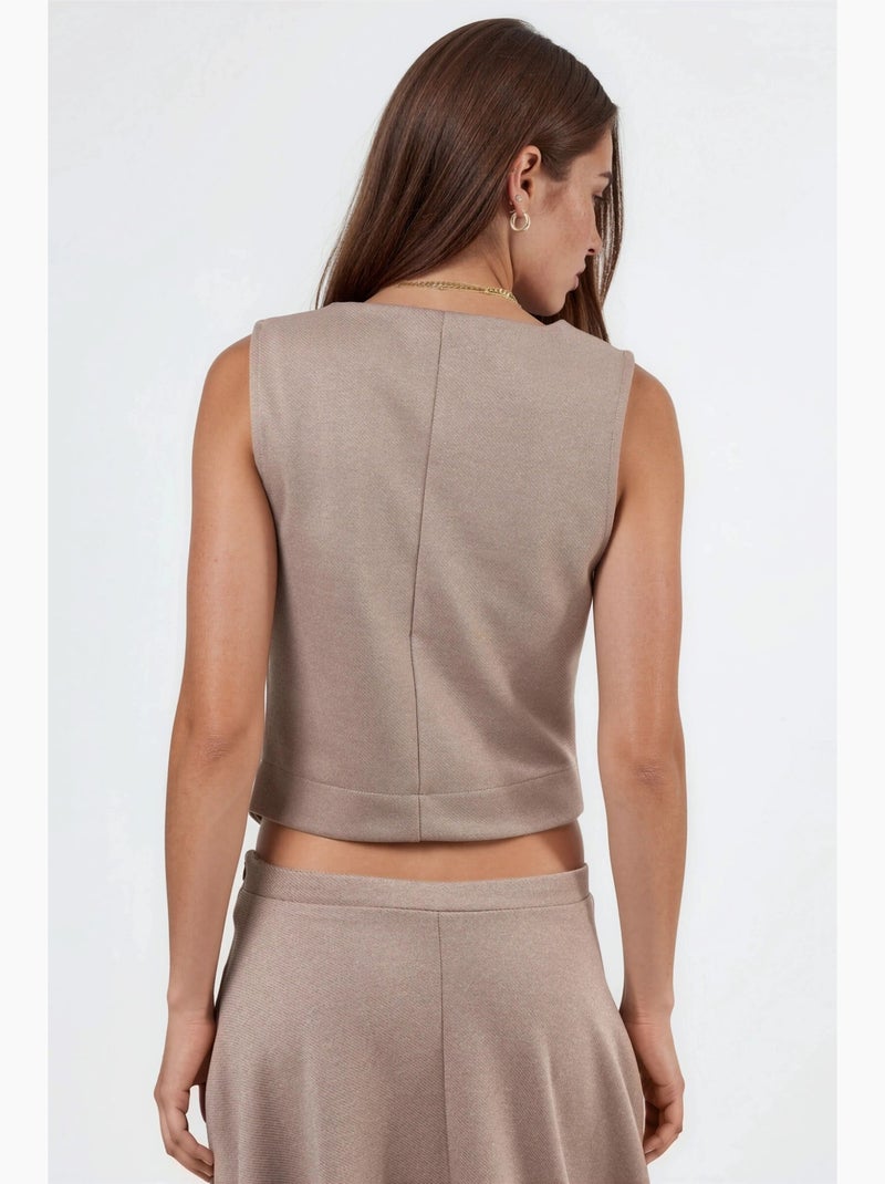 Gilet boutonné à col en v busem Beige argile - Kiabi