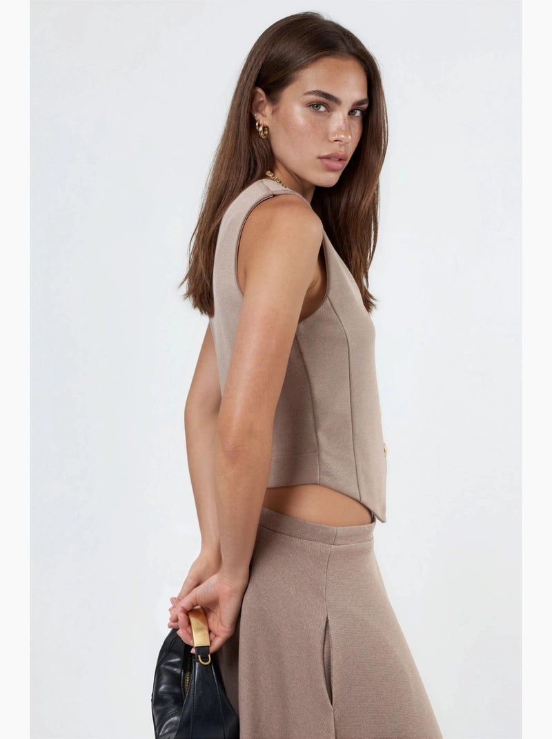 Gilet boutonné à col en v busem Beige argile - Kiabi