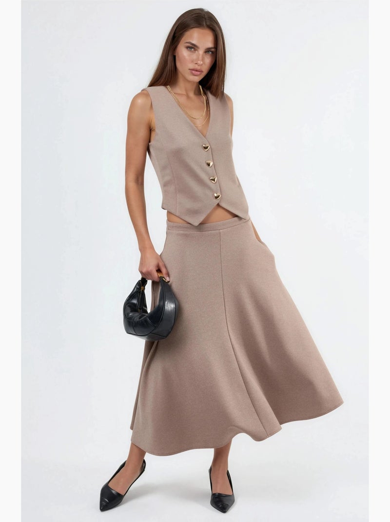 Gilet boutonné à col en v busem Beige argile - Kiabi