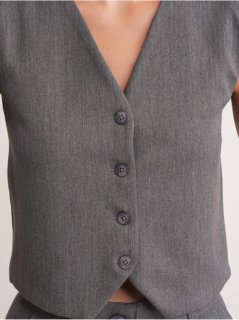 Gilet boutonné à col en v mixray Gris foncé - Kiabi