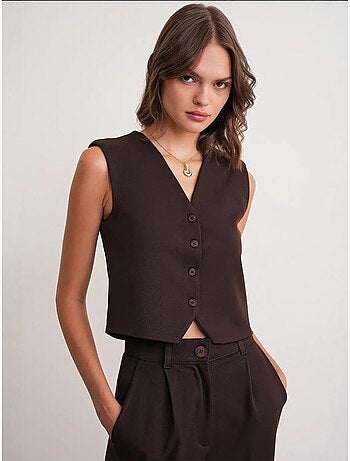 Gilet boutonné à col en v mixray