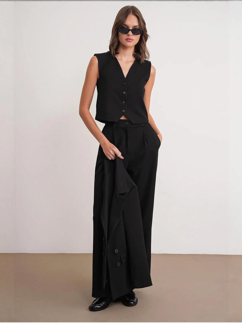 Gilet boutonné à col en v mixray Noir - Kiabi